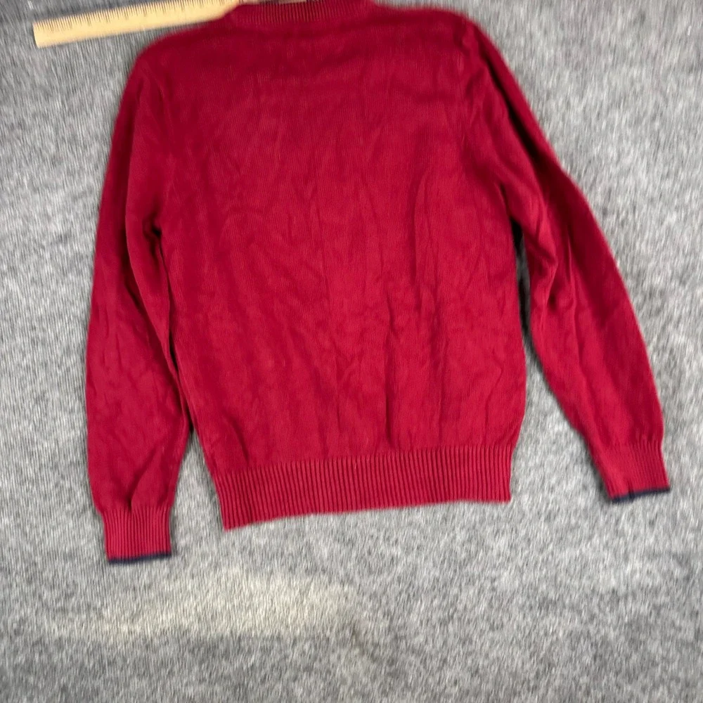 Tommy Hilfiger Sweater Mens Size M Red Cotton Knit Large H Logo Preppy Crewneck